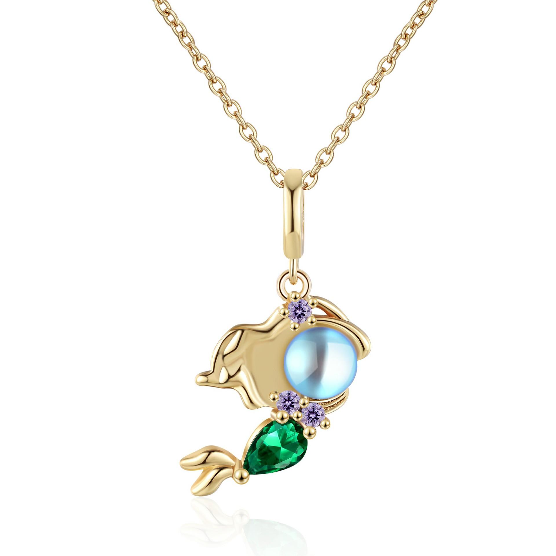 Темперамент Сказочная принцесса Милое ожерелье Ins Модный цветной циркон Русалка Изысканный кулон