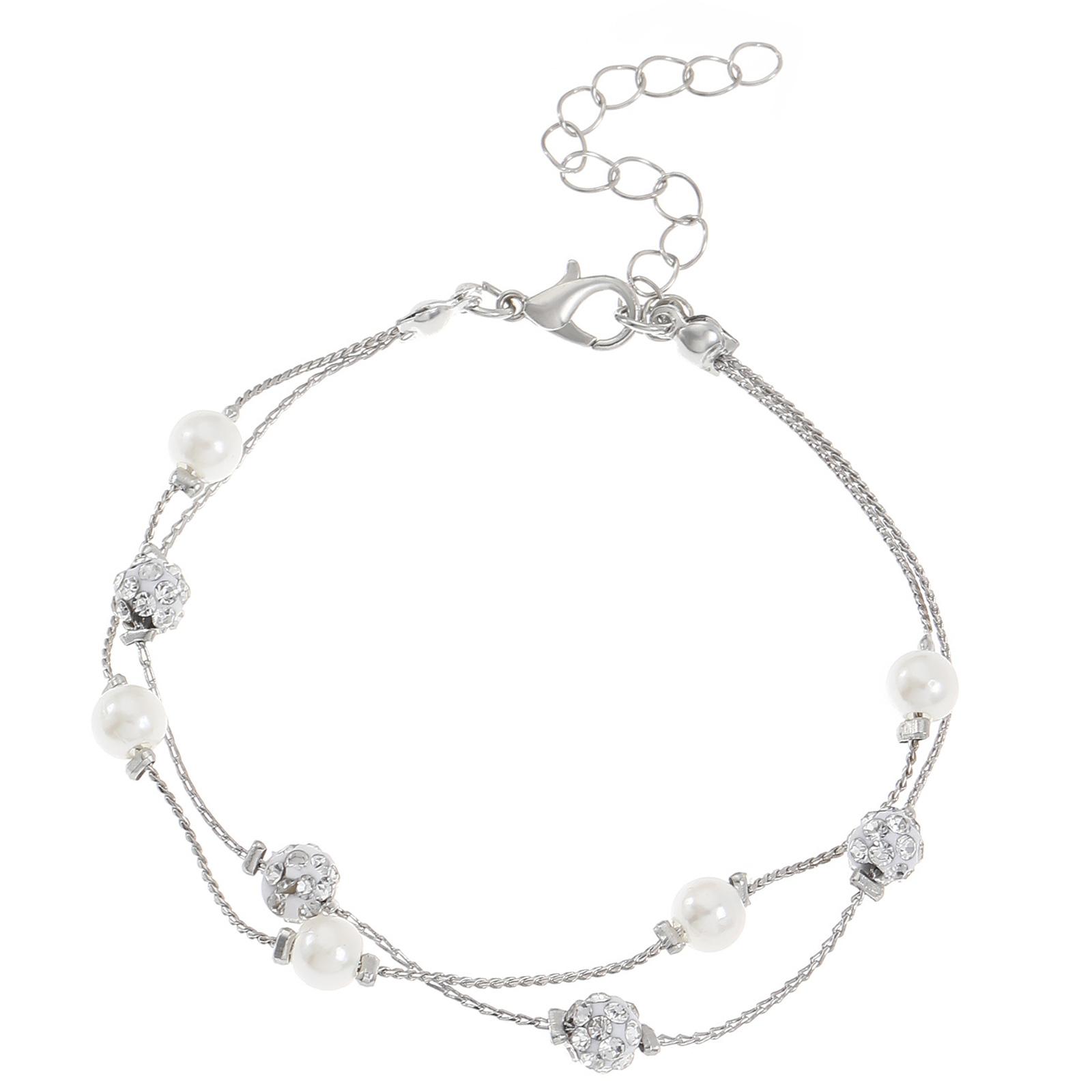 Изысканный двухслойный жемчужный браслет Изысканный браслет из жемчуга и стразов Аксессуар для дополнения любого наряда